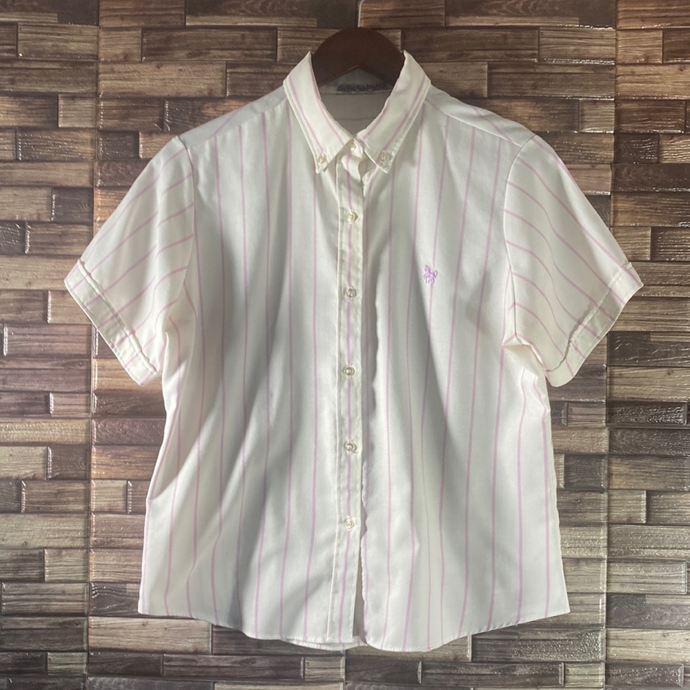 Womens Vintage 70’s Large Cream and Lavender Striped Button Down Shirt